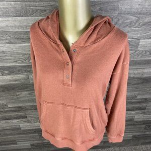 AMERICAN EAGLE Snap Front Pullover Orange Hooded Sweatshirt Hoodie Womens Size M